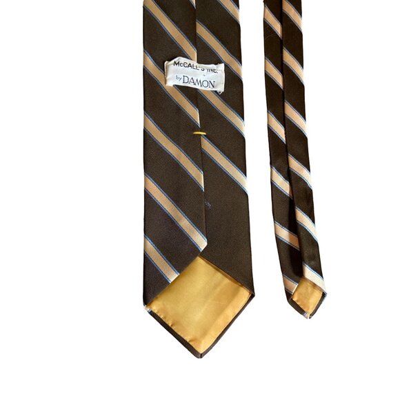Vintage McCalls By Damon Mens Necktie Brown Beige Striped University Retro Dad - Picture 4 of 5